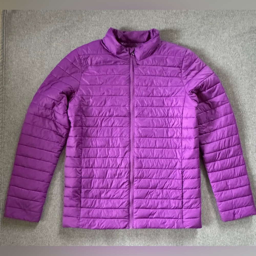 Lands’ End youth girls‎ purple zip up packable puffer jacket coat size XL